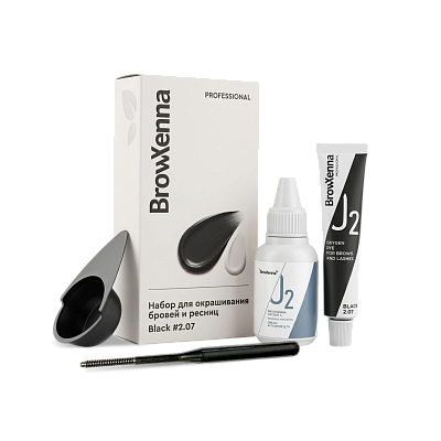 Набор для окрашивания бровей и ресниц BrowXenna® OXYGEN J2 (краска + оксид), BLACK 2.07